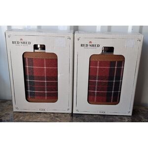 2 Red Shed 7.4 oz Pocket Hip Craftsman Flask Stainless Steel Buffalo Plaid NEW